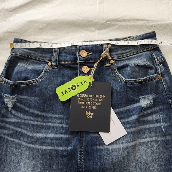 Indigo Rein Women's Distressed Denim Mini Skirt - Blue - Picture 3 of 7